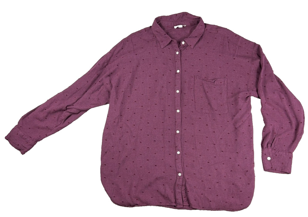 LOFT Outlet Womens XL Burgundy Swiss Dot Button Up Shirt Long Sleeve Blouse